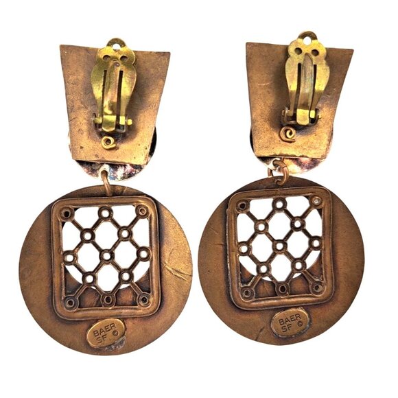 Vintage Marjorie Baer SF Clip-On Earrings Brutalist Mixed Metal Statement Dangle - Picture 6 of 8